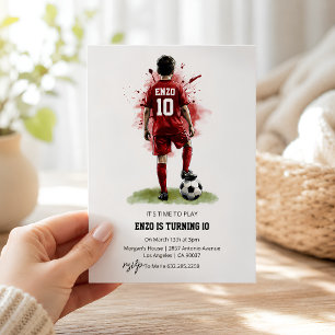 Rotes Trikot Junge Rückansicht Fußball-Geburtstag  Einladung