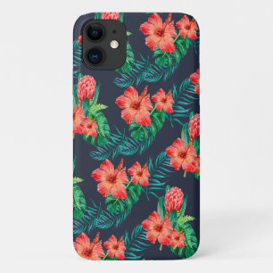 Rotes tropisches Floral auf Navyblau Case-Mate iPhone Hülle