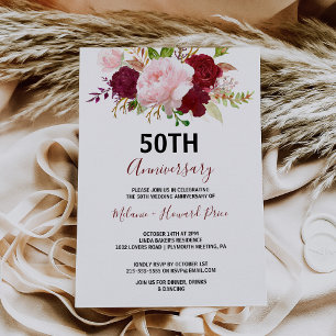 Rotes tropisches und romantisches 50. Hochzeitstag Einladung