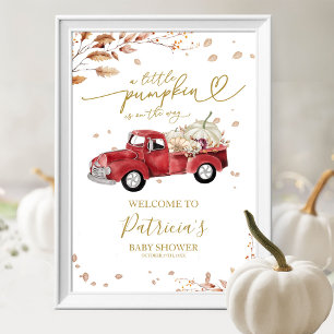 Rotes Truck Weißer Kürbis Baby Shower Willkommenss Poster