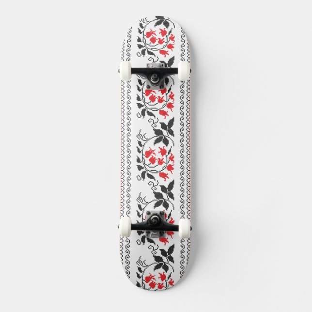 Rotes Tulpenmuster Skateboard (Vorderseite)