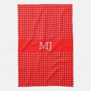 Rotes Tupfenmuster-Monogramm Geschirrtuch