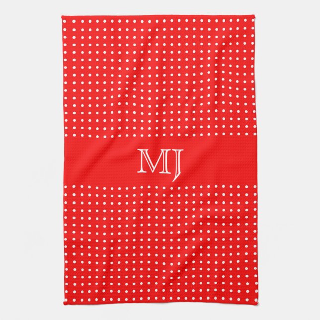 Rotes Tupfenmuster-Monogramm Geschirrtuch (Vertikal)