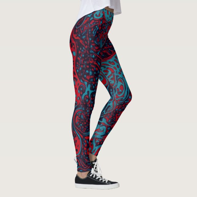 Rotes Türkis Marmor Abstract Muster Leggings (Rechts)
