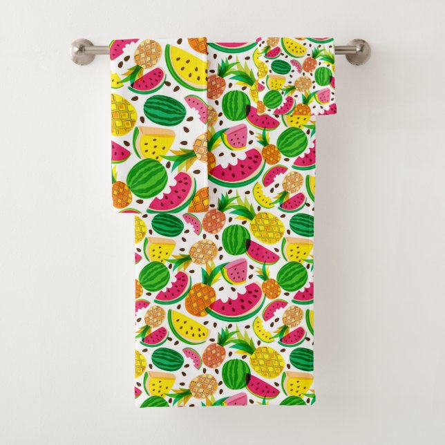 Rotes u. gelbes tropische Frucht-Muster Badhandtuch Set (Insitu)