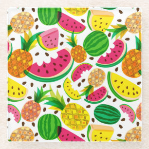 Rotes u. gelbes tropische Frucht-Muster Glasuntersetzer