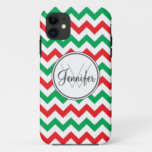 Rotes u. grünes WeihnachtsZickzack Monogramm Case-Mate iPhone Hülle