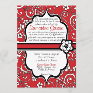 Rotes u. schwarzes Spanisch Quinceañera Einladung