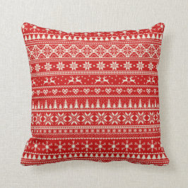 Rotes und alpines Weihnachtssahnemuster Kissen