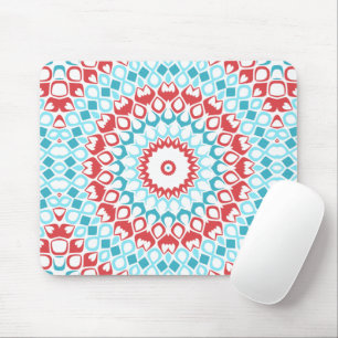 Rotes und aquafarbenes geometrisches Mandala-Muste Mousepad