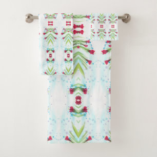 Rotes und Aquamarines Blumenmuster Badhandtuch Set