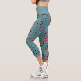 Rotes und Aquamarines Squares Delight Capri Leggings
