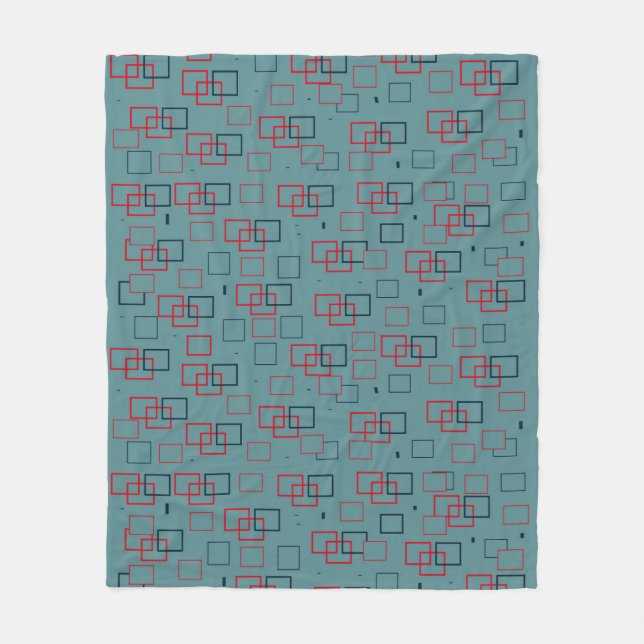 Rotes und Aquamarines Squares Delight Fleecedecke (Vorderseite)