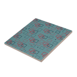 Rotes und Aquamarines Squares Delight Fliese