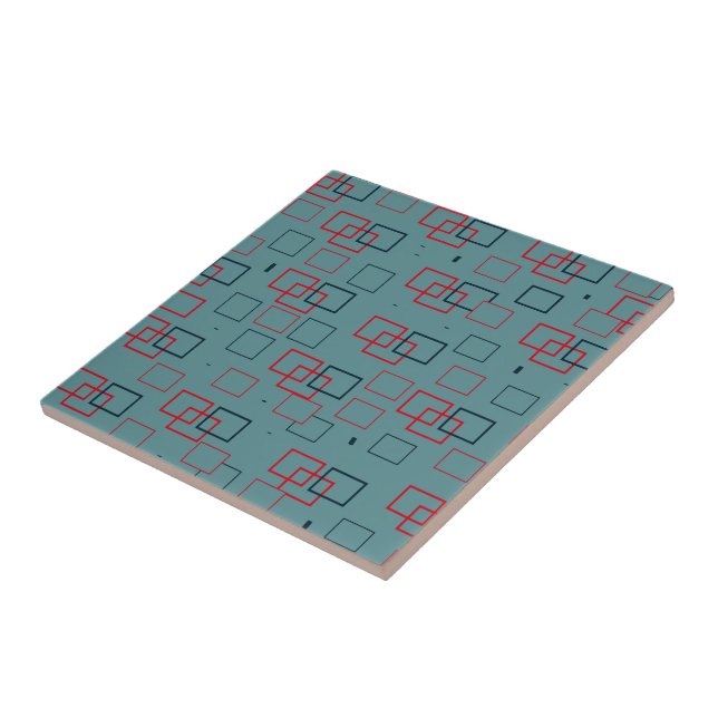 Rotes und Aquamarines Squares Delight Fliese (Seite)