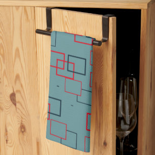 Rotes und Aquamarines Squares Delight Geschirrtuch