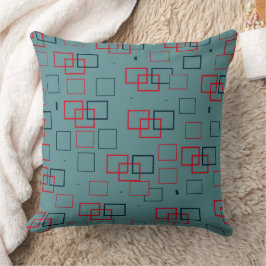 Rotes und Aquamarines Squares Delight Kissen