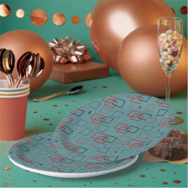Rotes und Aquamarines Squares Delight Pappteller