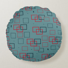 Rotes und Aquamarines Squares Delight Rundes Kissen