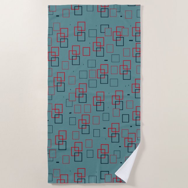Rotes und Aquamarines Squares Delight Strandtuch (Vorderseite)