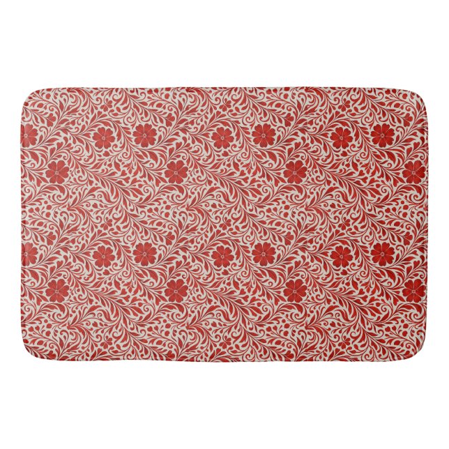 Rotes und Beige feines Blumenmuster Badematte (Vorderseite)