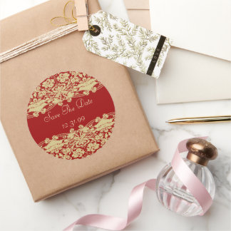 Rotes und Beiges Ecru Save-The-Date Runder Aufkleber