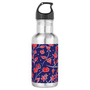 Rotes und blaues Blumenmuster Edelstahlflasche