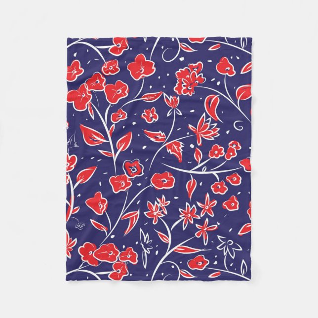 Rotes und blaues Blumenmuster Fleecedecke (Vorderseite)