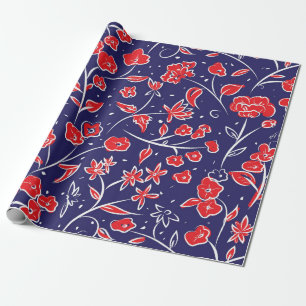 Rotes und blaues Blumenmuster Geschenkpapier