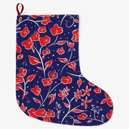 Rotes und blaues Blumenmuster Großer Weihnachtsstrumpf