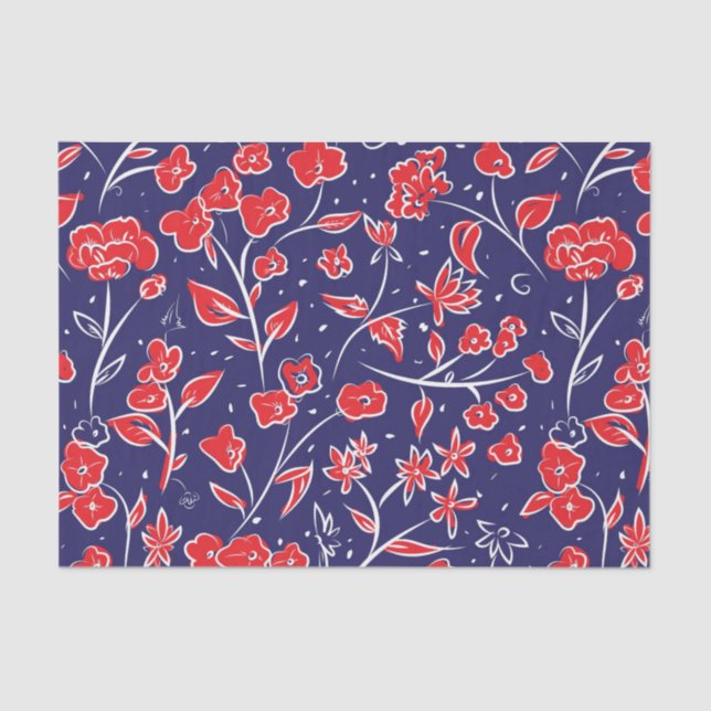 Rotes und blaues Blumenmuster Seidenpapier (Vorderseite)