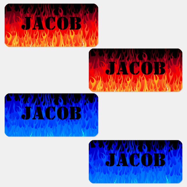 Rotes und blaues Frisierte Auto Flammen Metall Etiketten (Gruppe)