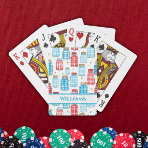Rotes und blaues Gingham-Mason-Glas-Muster Spielkarten