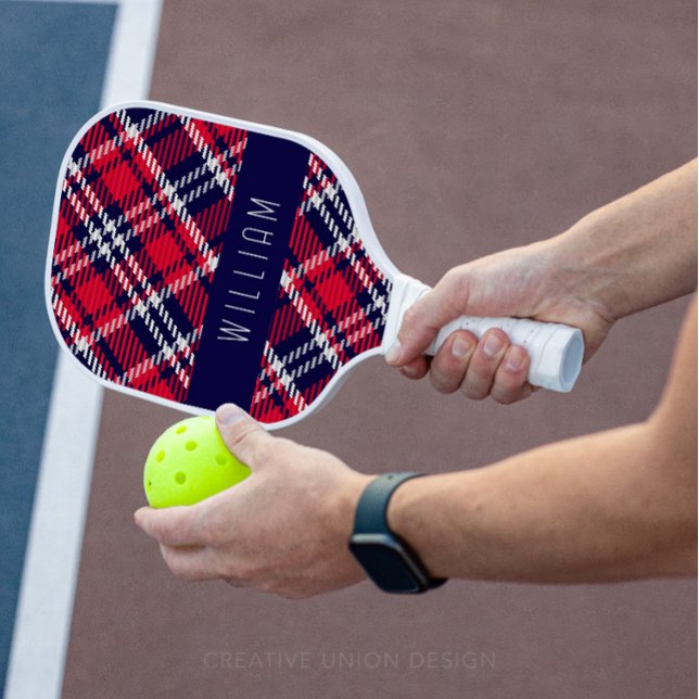 Rotes und blaues Hahnentrittmuster Kariert Pickleball Schläger (Personalized pickleball paddle)