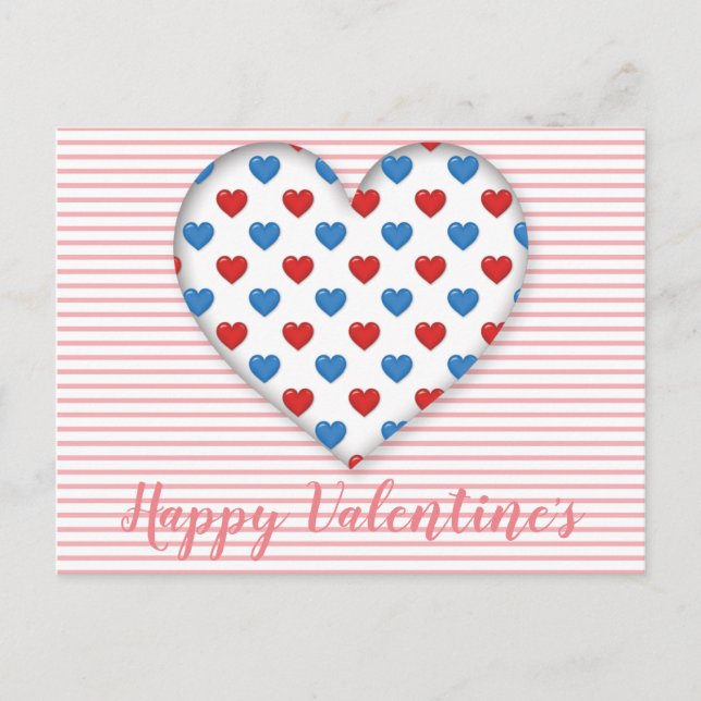 Rotes und blaues Herz Postkarte (Vorderseite)