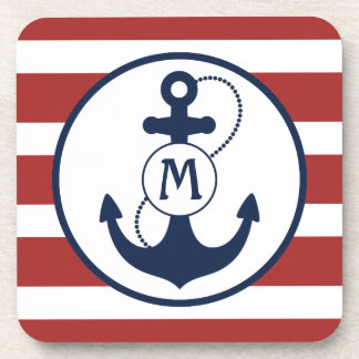 Rotes und blaues Seeanker-Monogramm Getränkeuntersetzer