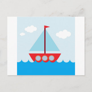 Rotes und Blaues Segelboot am Meer Postkarte