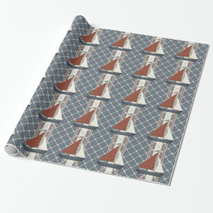 Rotes und blaues Segelboot-Geschenkpapier Geschenkpapier