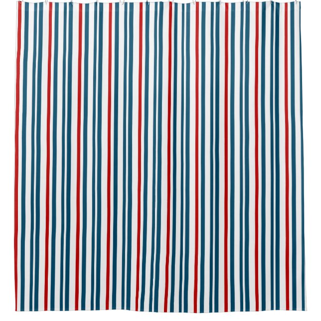 Rotes und blaues Streifenmuster Duschvorhang (Vorderseite)