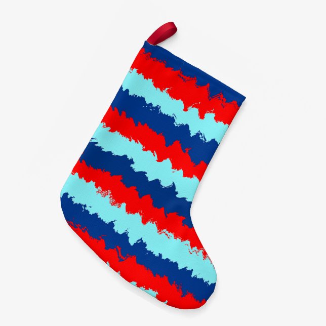 Rotes und blaues Streifenmuster Kleiner Weihnachtsstrumpf (Vorderansicht (hängend))