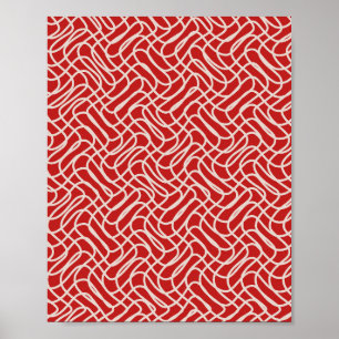 Rotes und cremefarbenes abstraktes Linienmuster Poster