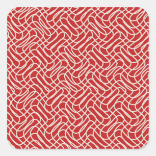 Rotes und cremefarbenes abstraktes Linienmuster Quadratischer Aufkleber