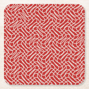Rotes und cremefarbenes abstraktes Linienmuster Rechteckiger Pappuntersetzer