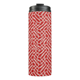 Rotes und cremefarbenes abstraktes Linienmuster Thermosbecher