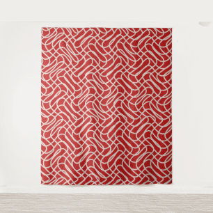 Rotes und cremefarbenes abstraktes Linienmuster Wandteppich