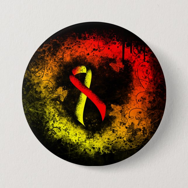 Rotes und gelbes Bewusstsein - Grunge Herz Button (Vorderseite)
