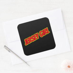 Rotes und gelbes Comic Jersey Girl Quadratischer Aufkleber