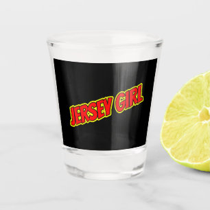 Rotes und gelbes Comic Jersey Girl Schnapsglas