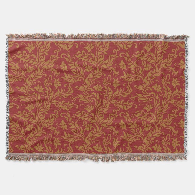 Rotes und goldenes Blumenmuster Decke (Vorderseite)