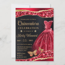 Rotes und goldenes Glitzer Kleid Quinceanera